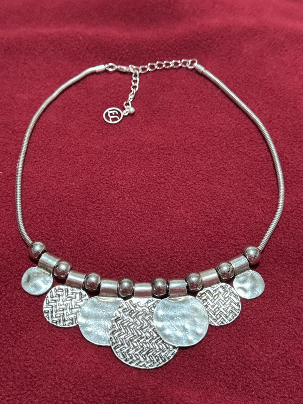 Erica Lyons Silver-Tone Textured Disc Necklace